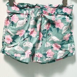 Janie and Jack Floral Swan Shorts Green Pink and White, Girls